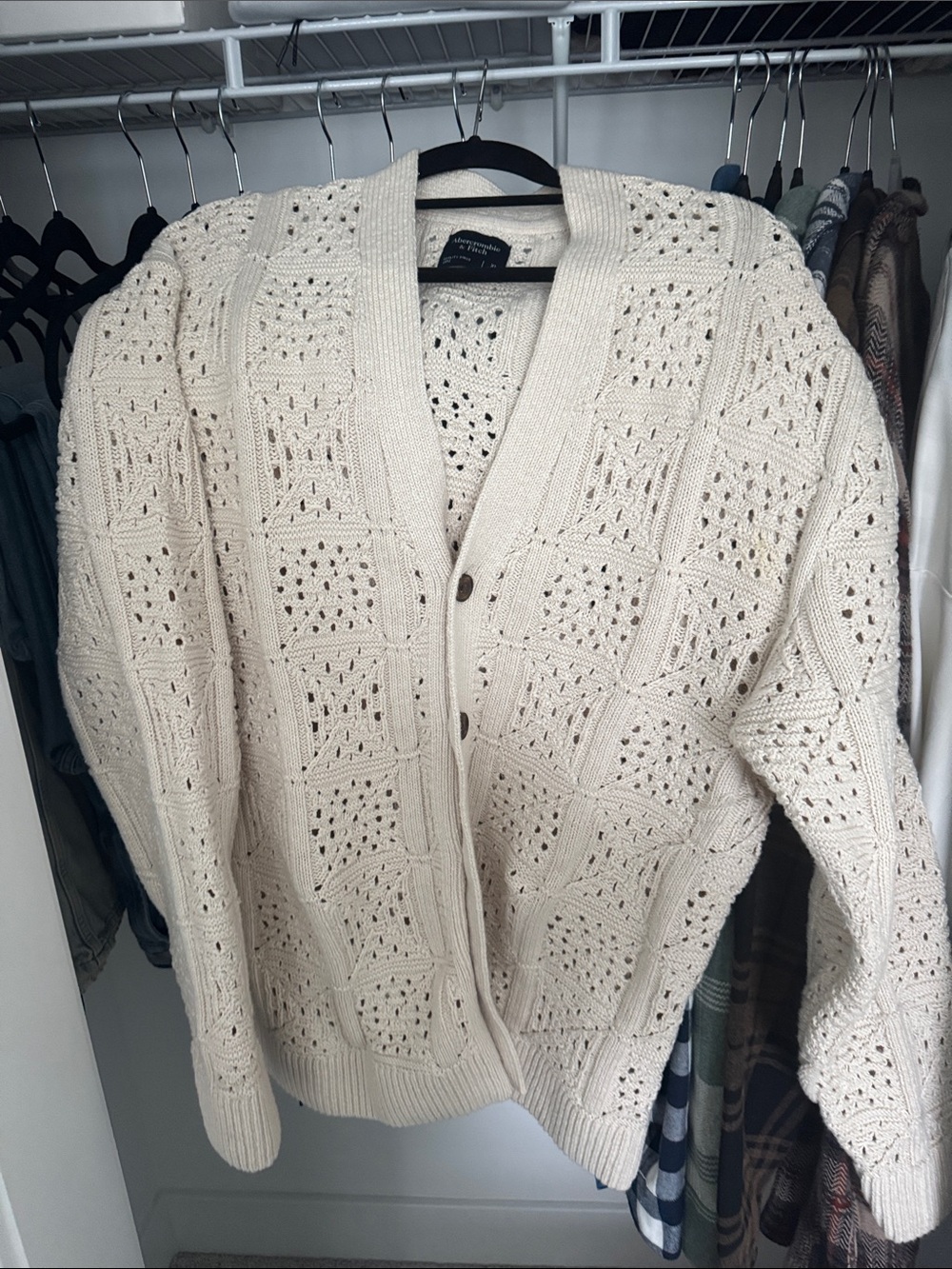 Abercrombie & Fitch Cream Open-Weave Button Cardigan